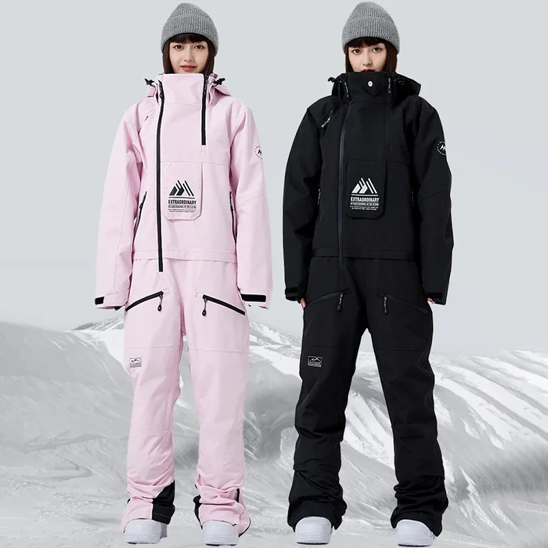 Winter Warm Hooded Women One Piece Snowsuit Sprot Waterproof Man Ski Jumpsuit Mountain Outdoor Female Snowboard Overalls Clothes