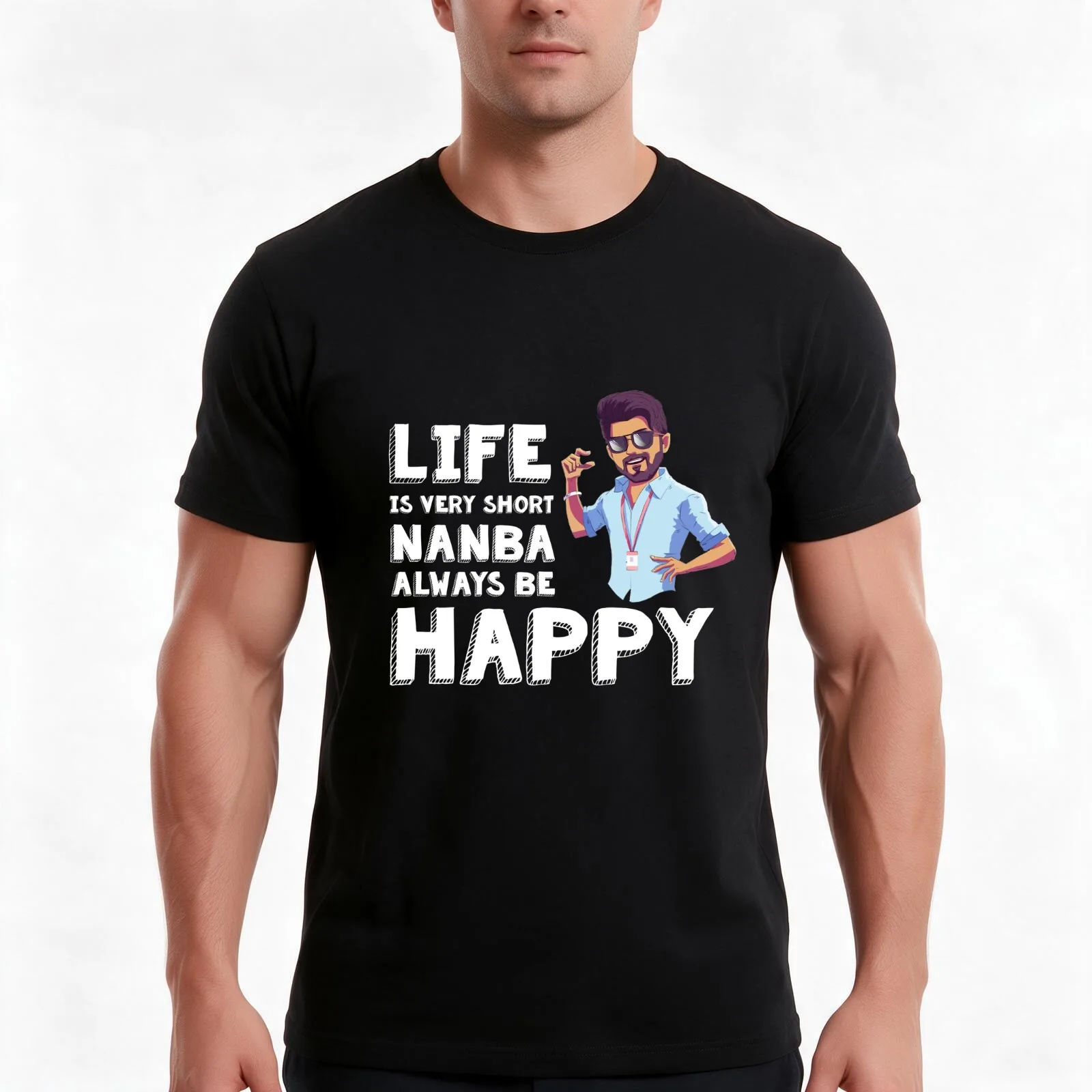 Master Vijay - Always be happy T-Shirt Summer Casual Cotton Tee Oversized Streetwear Tops Vintage Graphic Print 100% Cotton