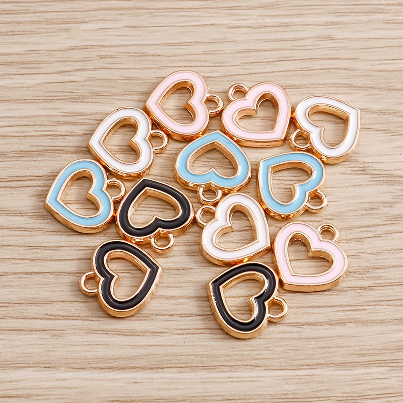 10pcs 13x13mm Cute Enamel Hollow Love Heart Charms Pendants for Jewelry Making Necklace Earrings Bracelets DIY Crafts Supplies