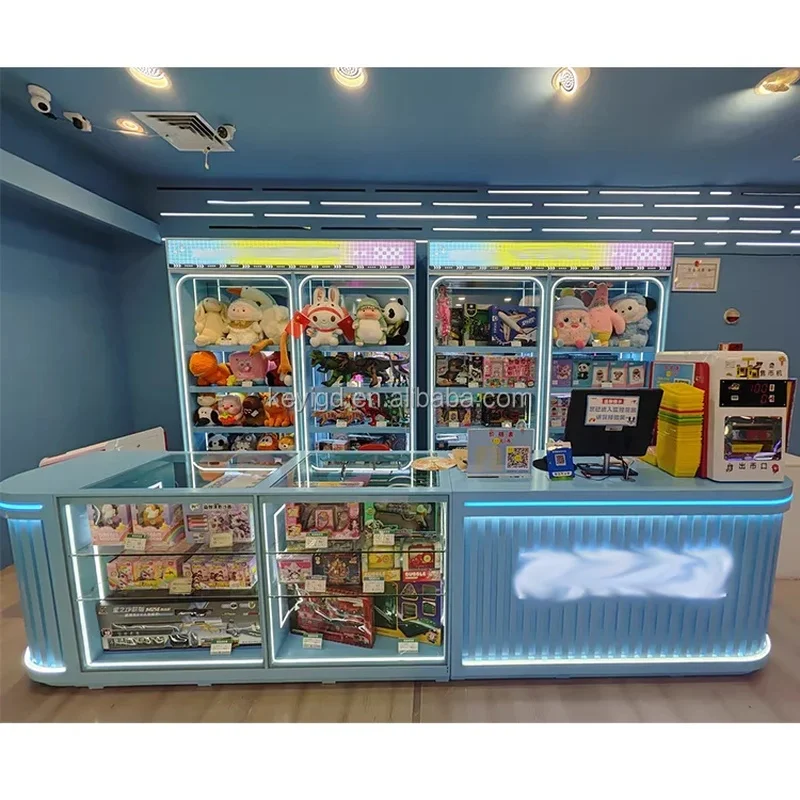 custom.Game Center Redemption Cabinet Led Display Claw Machines Wooden Display Counter Design Wood Display Checkout Des