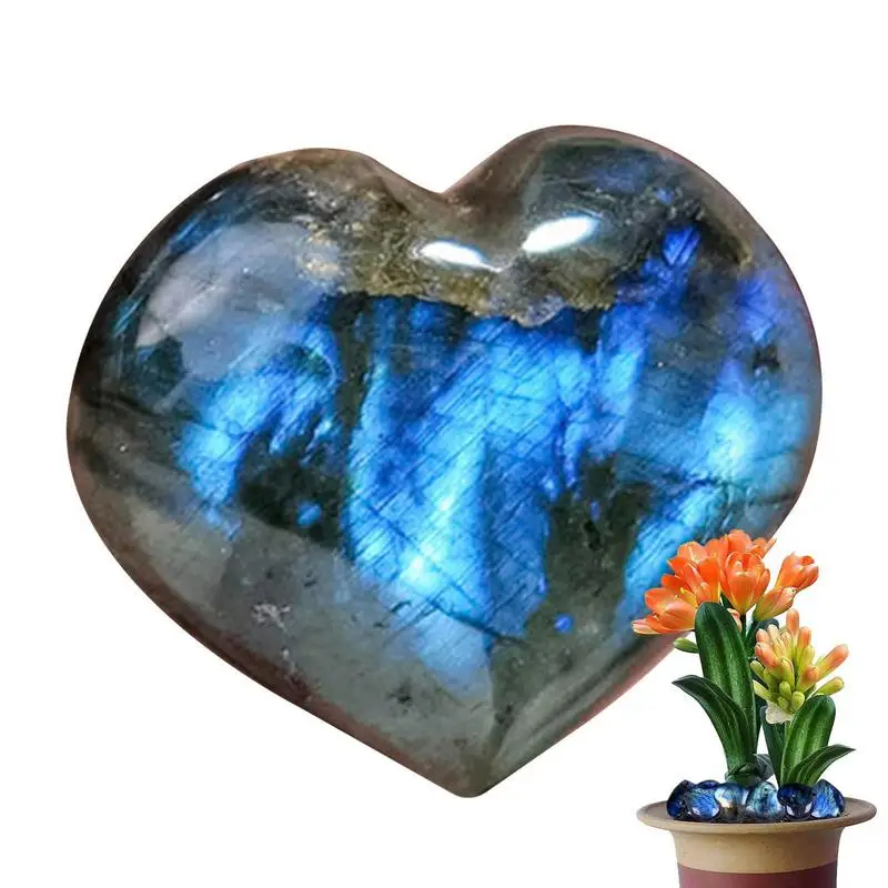 Labradorite Heart Stone Natural Heart Shaped Palm Stone Pocket Crystal Tumble Collection Labradorite Crystal For Body Balancing