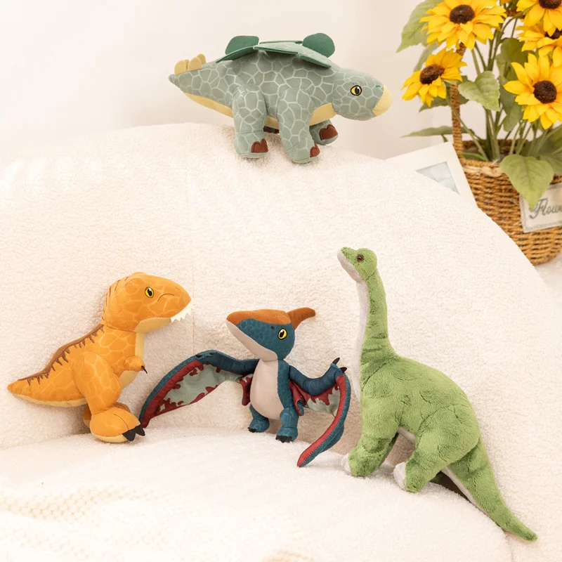 8inch New Realistic Embossed Dinosaur Plush Toys T-Rex Stegosaurus Brachiosaurus Pterosaur Stuffed Animals Dino Museum Souvenirs