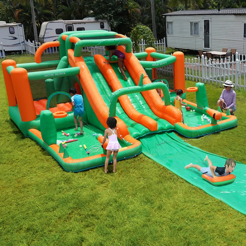 Inflatable Castle Children's Double Slide Trampoline Indoor and Outdoor Water Ball Pool Jumping Bed