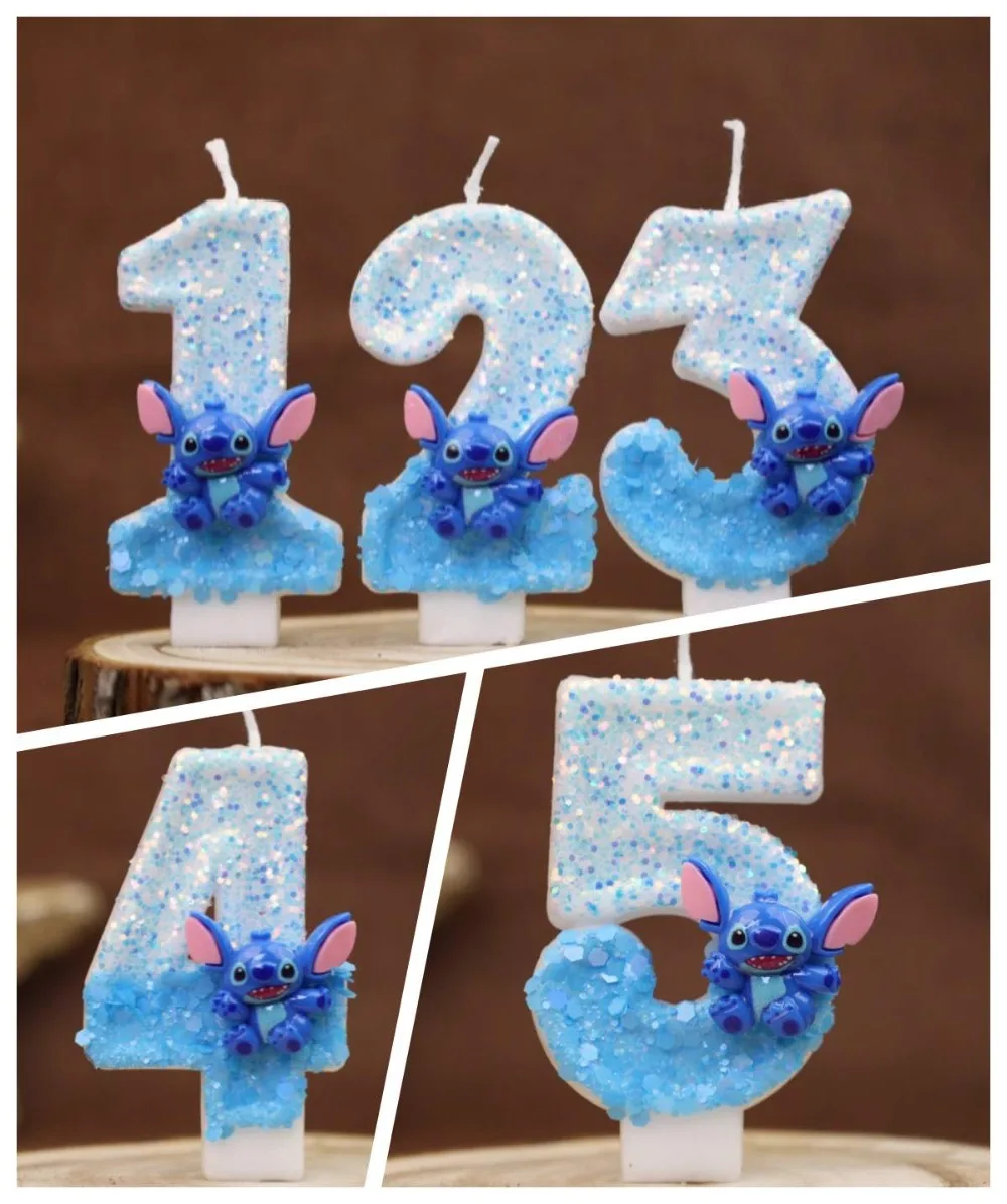 2026 شمعة رقمية زرقاء وبيضاء بغرزة كرتونية ساخنة 0-9 مناسبة لحفلات أعياد الميلاد وديكور الكيك وحفلات الذكرى السنوية ﻿