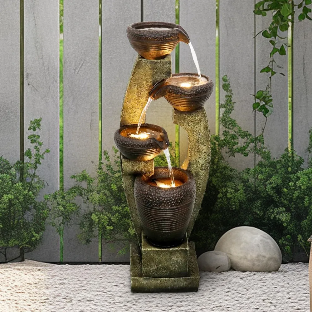 40” H Modern Outdoor Fountain - 4 Crocks Outdoor Garden Fountains with Contemporary Design for Garden, Patio, Deck, Porch, Backy