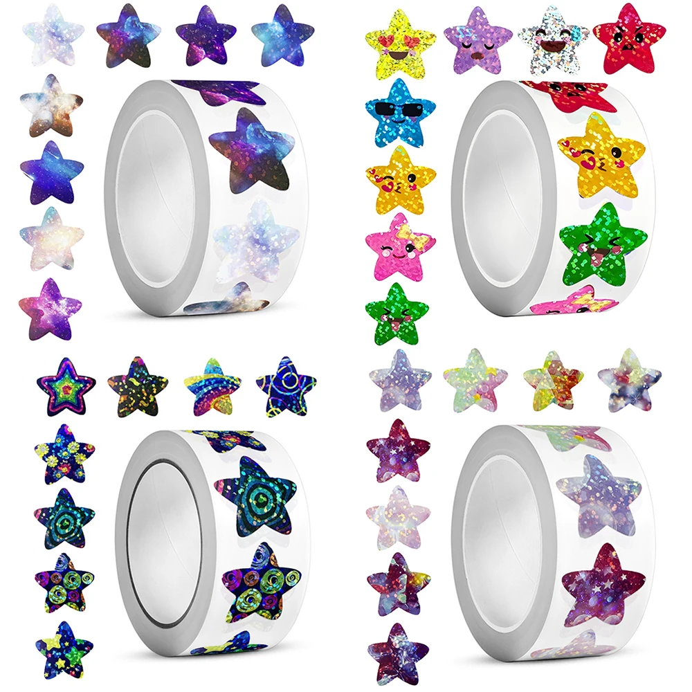 500pcs/Roll Foil Sparkly Star Stickers Bright Pentagram Decals DIY Laptop Journal Notebook Waterproof Seal Label Sticker