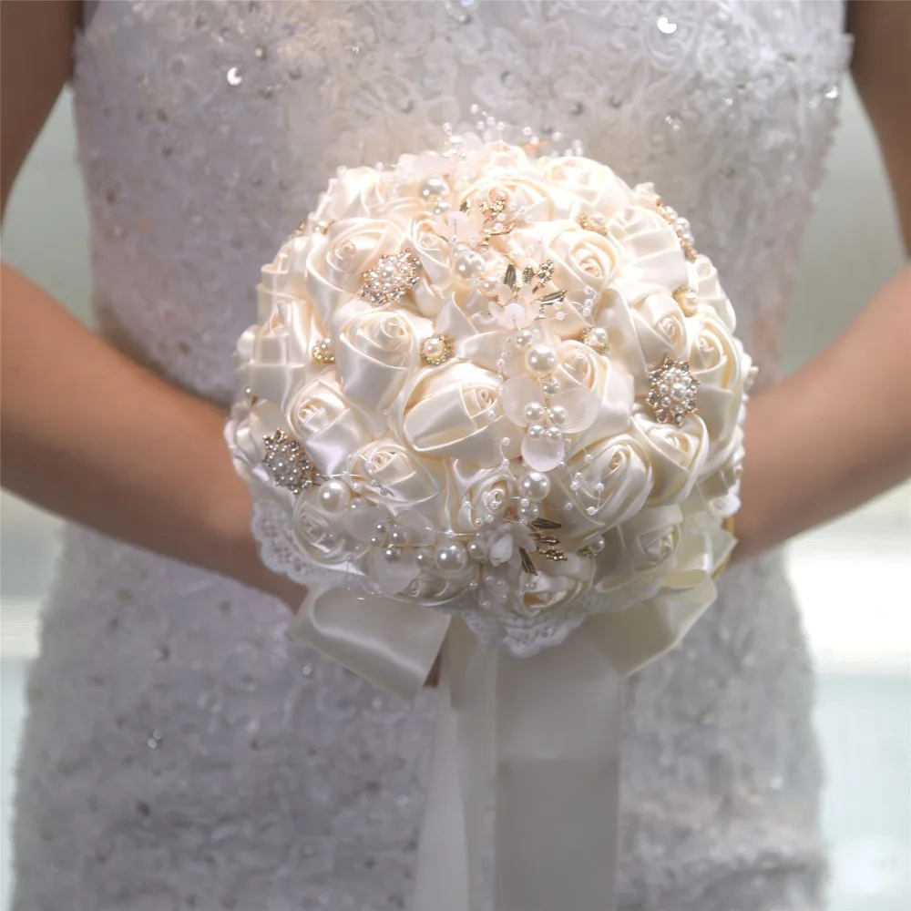 

Wedding Bouquets Artificial Roses Flower Silk Flowers Inlaid Imitation Beads for Bride Bridesmaid Wedding Party Decoration