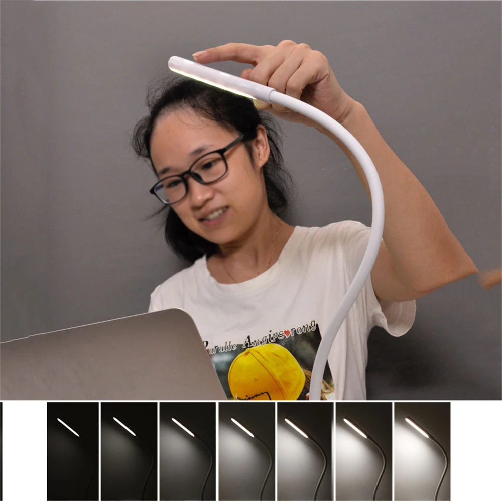 Neues Design, USB-Nachtlampe, 3-flammige, dimmbare, flexible Hals-Leselampe, gebogene Füße für Laptop, Notebook, Nachttisch