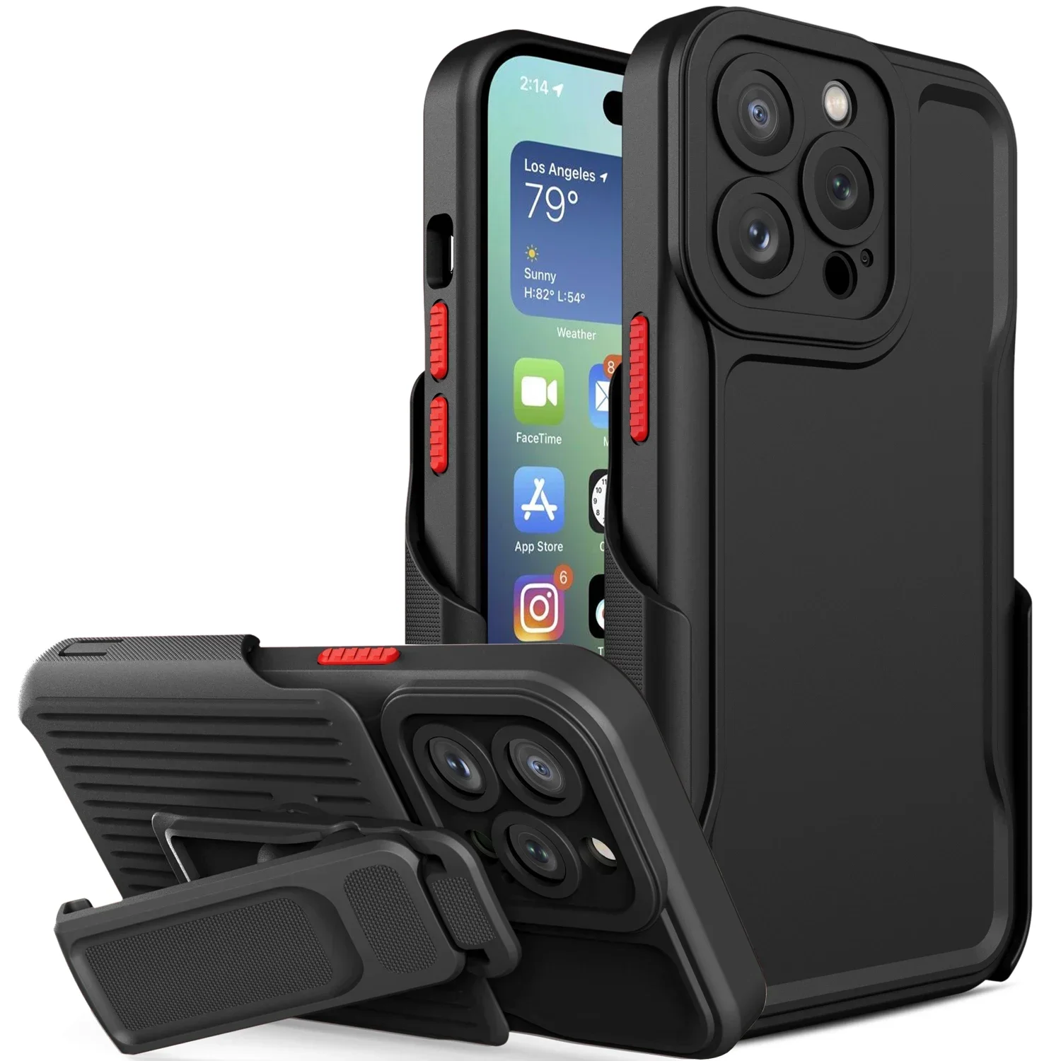 

Combo Case & Holster for iPhone 14 13 12 11 Pro Max , Slim Shell & Swivel Belt Clip Holste Kickstand Cover for iPhone 14 Pro Max