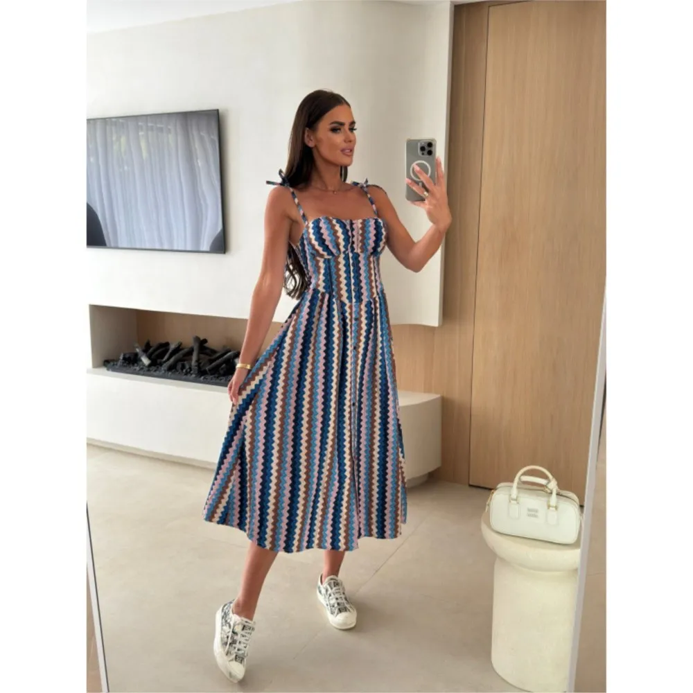 

2026 Summer Women Casual Dresses Spaghetti Strap Dress For Wedding Bohemian Sleeveless Holiday Vacation Striped Printed Vestidos