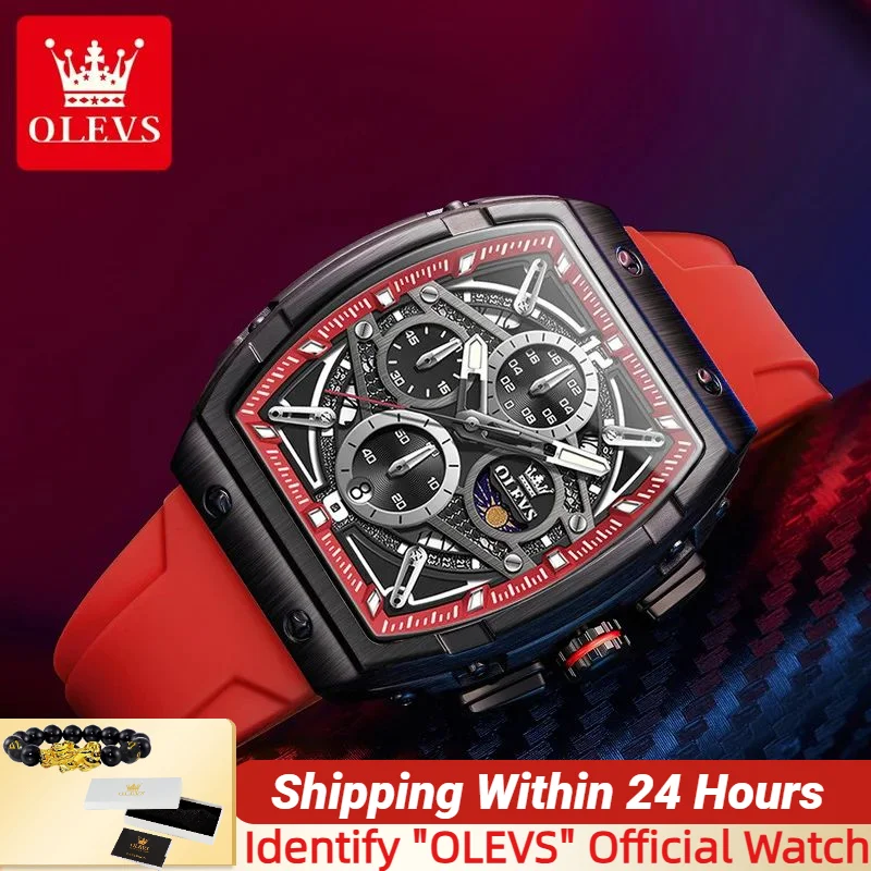 

OLEVS 2975, новые мужские часы, спортивные водонепроницаемые часы с силиконовым ремешком, многофункциональные кварцевые мужские часы с датой и фазой Луны