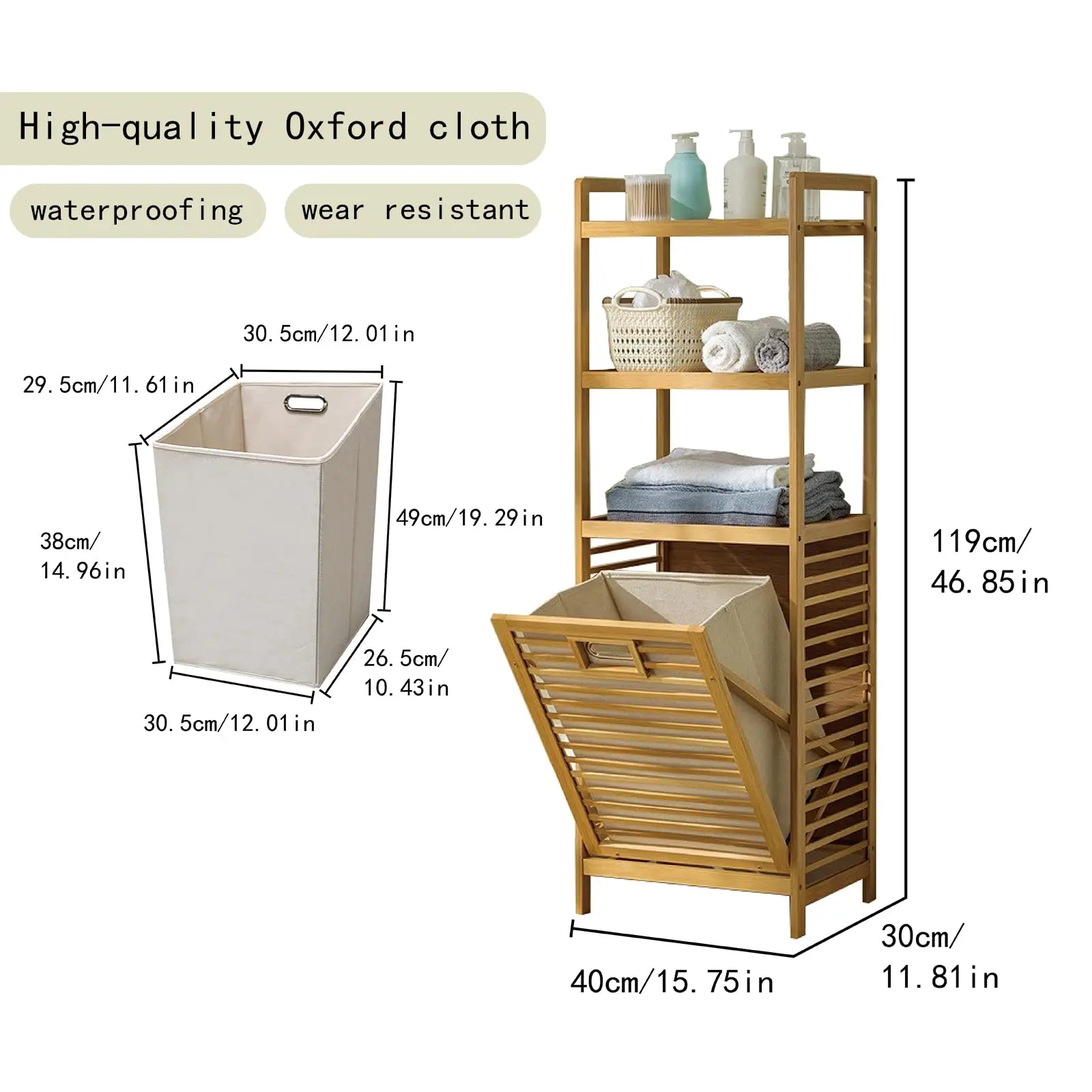 Laundry Hamper with 4 Tier Shelves and Tilt Out Basket, Laundry Baskets Organizer, Bathroom Storage Shelf for Laundry Room