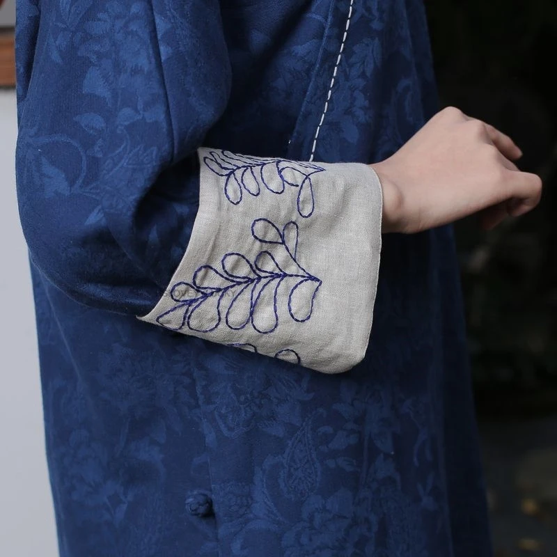 Traditional Vintage Qipao National Cotton Linen Folk Dress Chinese Improved Jacquard Cheongsam Embroidery Retro Zen Clothes - Image 5