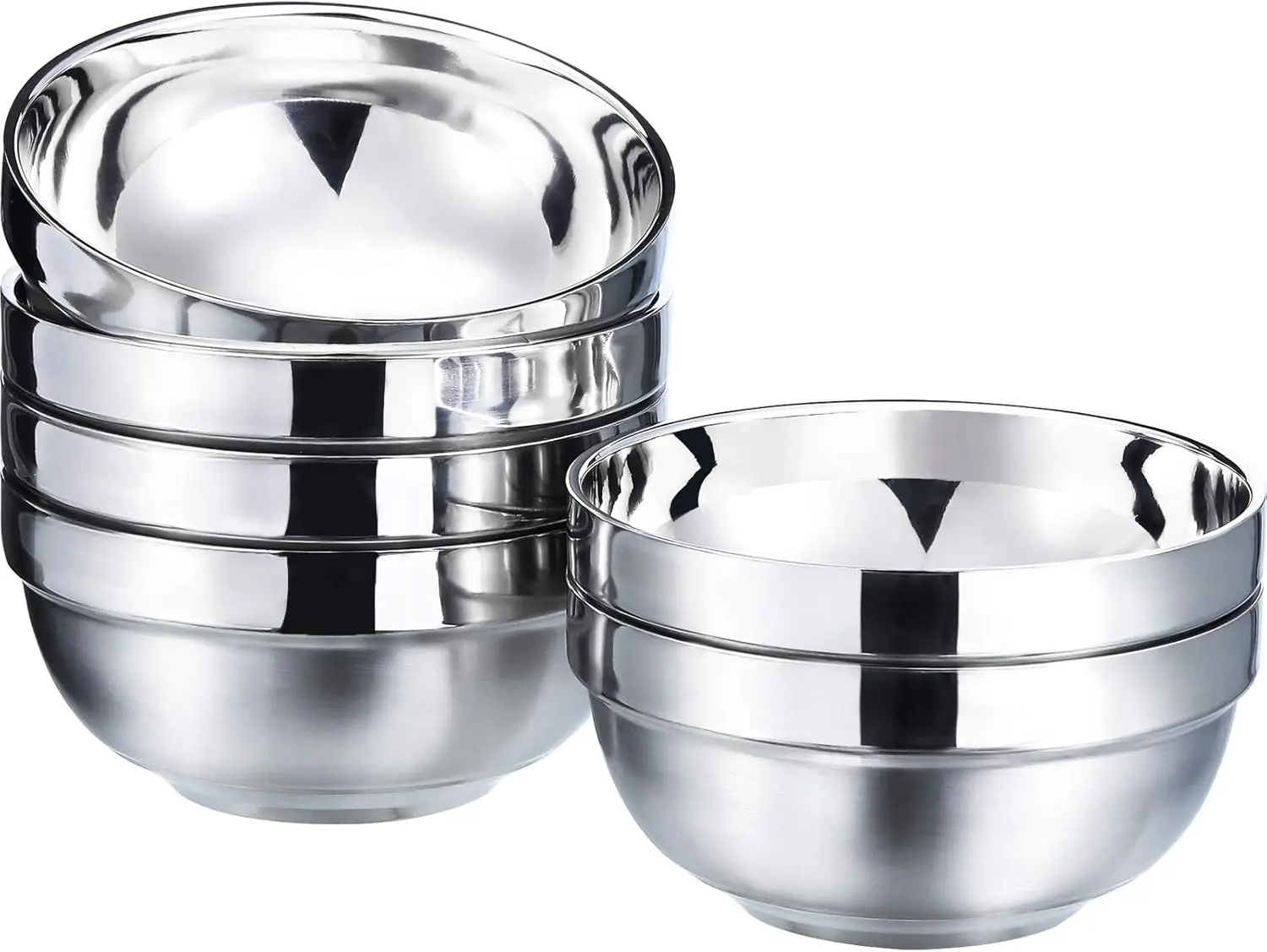 

6 Pack Stainless Steel Bowls for Kids and Adults, Double-Walled Insulated Cereal and Snack Bowls (15 oz)