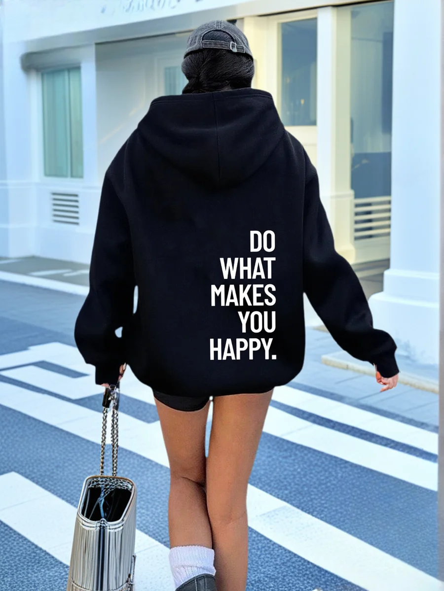 

Женская толстовка оверсайз с капюшоном и мотивирующей надписью на спине