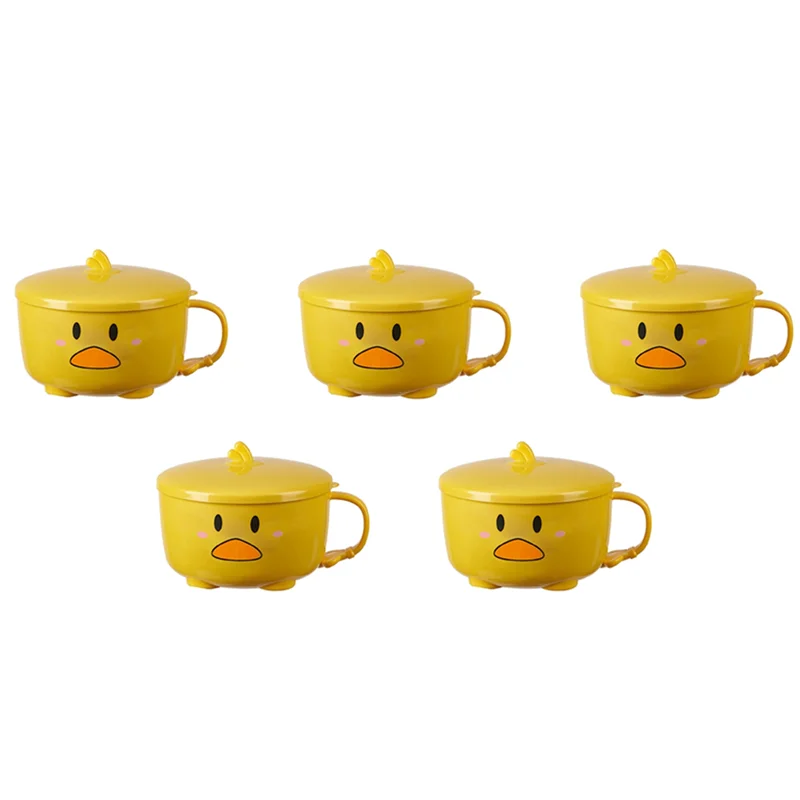 

A67K-5X Duck Ramen Noodles Bowl With Lid Cute Stainless Steel Kitchen Fruit Instant Rice Soup Double-Layer Bowl Tableware 2