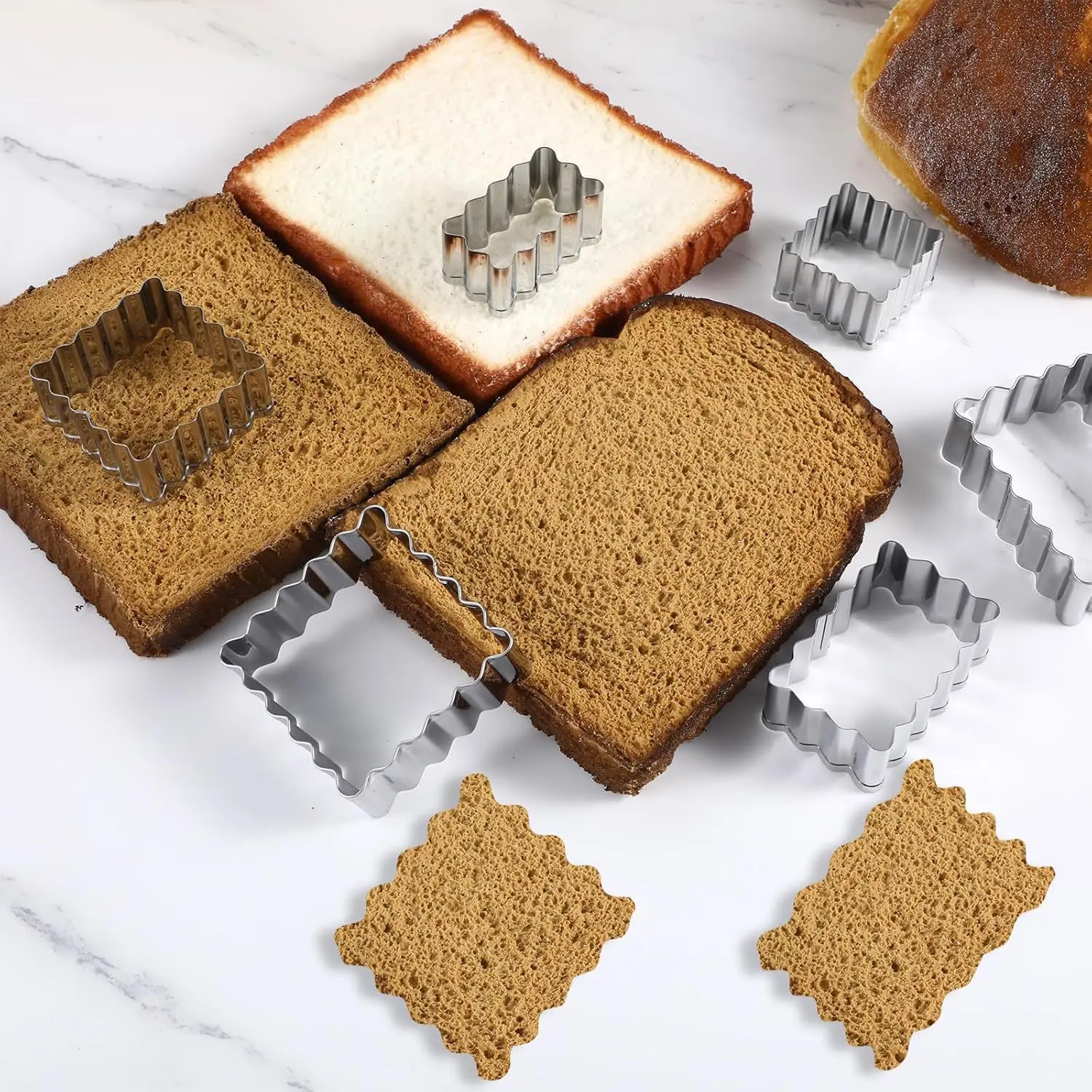 【6er-Pack Backform-Set】 Ausstechformen mit gewelltem Rand, Dekorationswerkzeuge, Wellenmusterpresse für Brot, Toast-DIY-Gebäckzubehör
