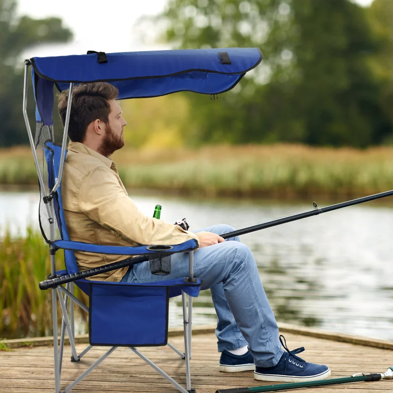 

Outdoor Hot Sale Single Chair with Ceiling Oversized Camping Chair with Awning With Cup Holder and Handbag Folding Outdoor Chair