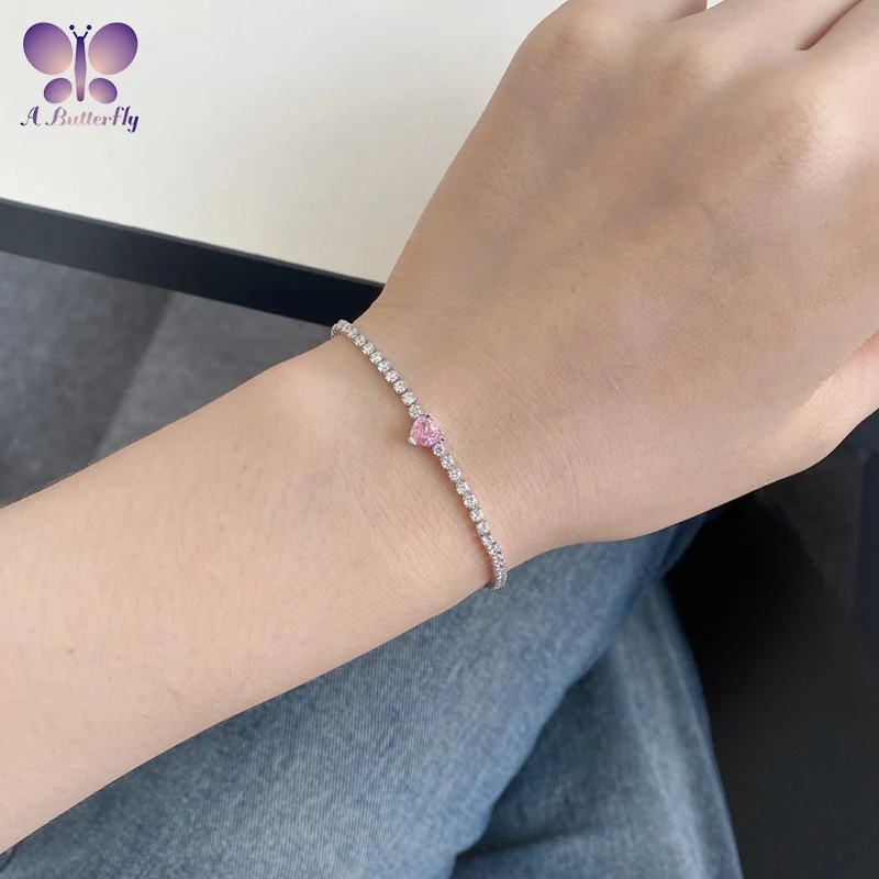 AButterfly-pulsera de tenis con diamantes de imitación de carbono para mujer, 100% Plata de Ley 925, 8A, joyería fina, regalo de cumpleaños