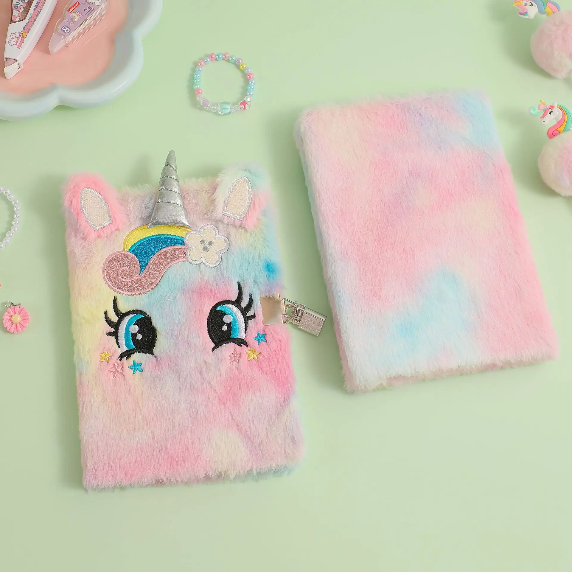 A5 Kawaii Unicorn Notebook Cartoon Unicorn Themed Plush Diary Book for Girls School Stationery Cute School Supplies