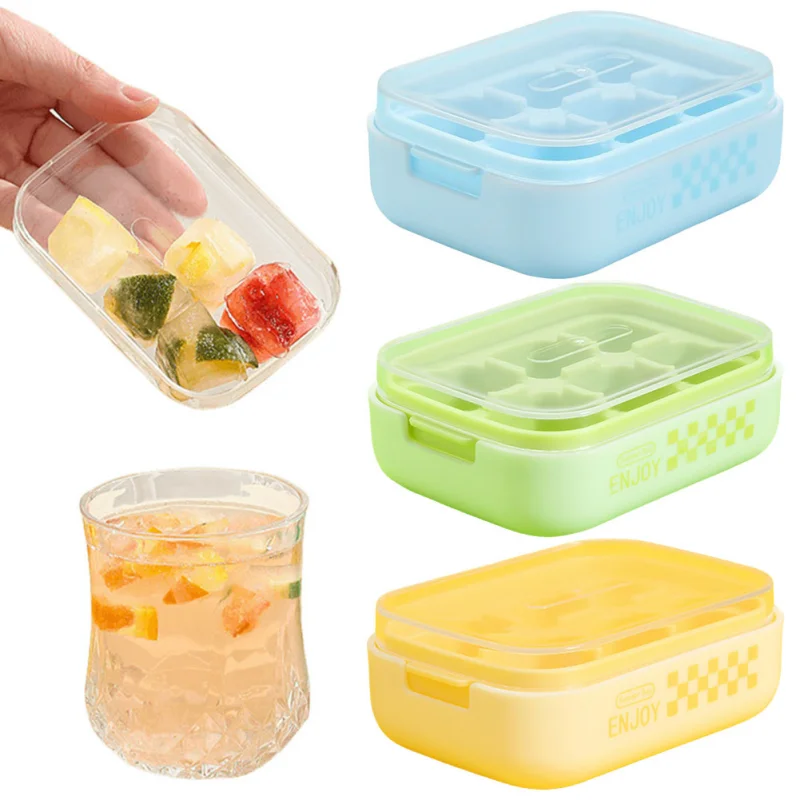 

Press Type Ice Cube Mold with Lid & Bin Silicone Ice Box Tray 6 Grid Ice Making Mould for Beer Quick-freeze Kitchen Gadget