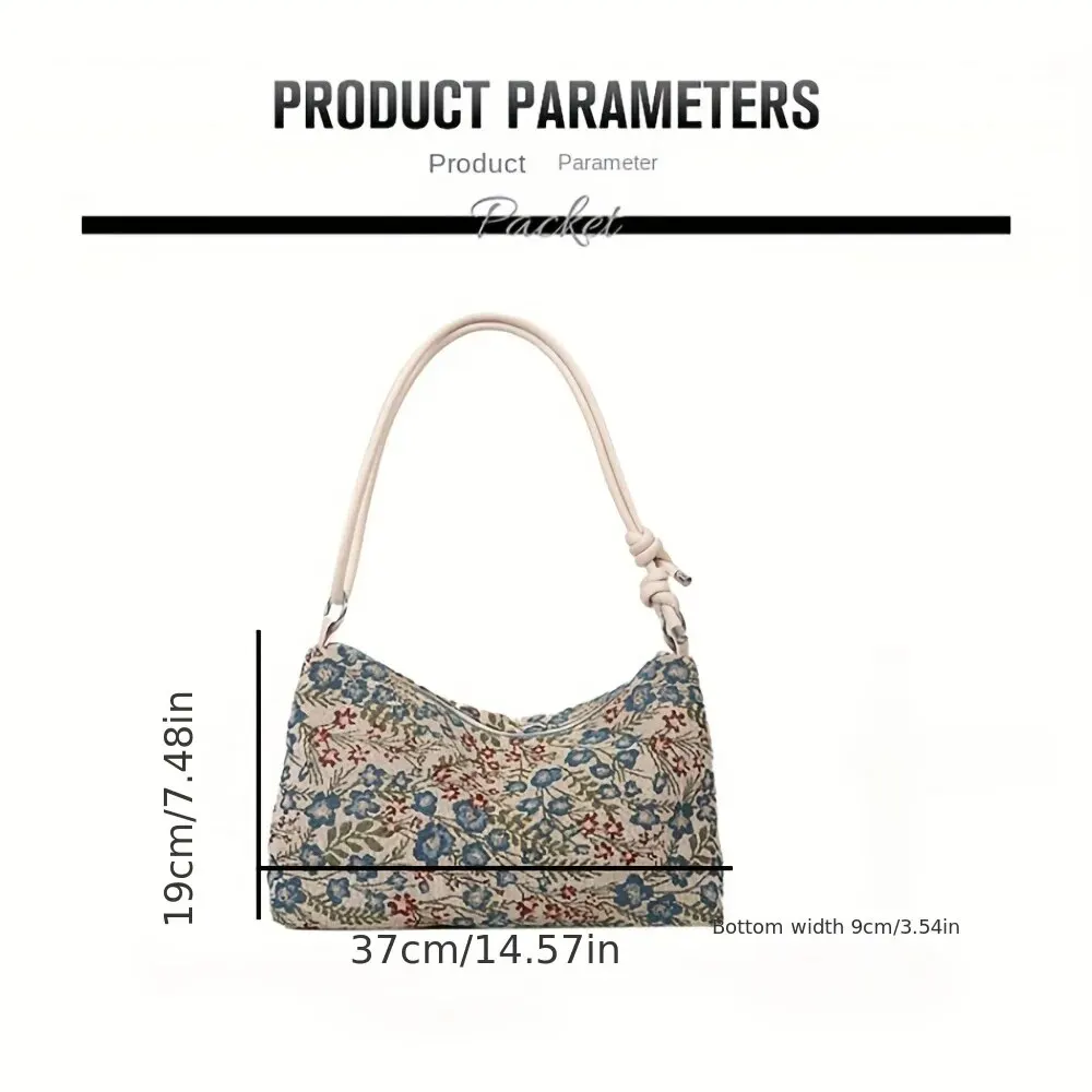 1PC Vintage Print Underarm Bag Large Capacity Fashion Women\'s Simple Multi-functional Canvas Shoulder Bag Casual Baguette Bag