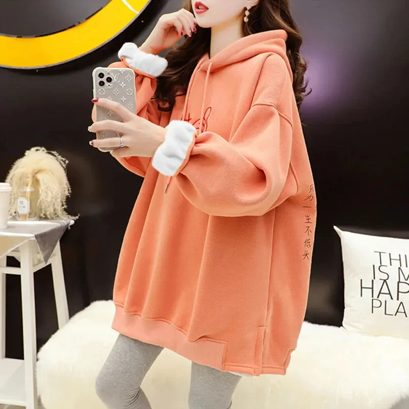 

Y2K Autumn Winter Casual Hoodie 2024 New Hooded Thicken Loose Women's Clothes Hoody Solid Color Fashion Printing Female Pullover