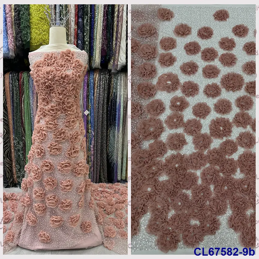 

French three-dimensional flower embroidered wedding dress lace fabric bridal 3D lace fabric for Wedding Nigerian Party Dress