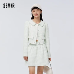 Semir Suit Women Short Coat Elegant A-Line Skirt 2023 Spring New Style Slim Fitting Two-Piece Set Small Fragrance