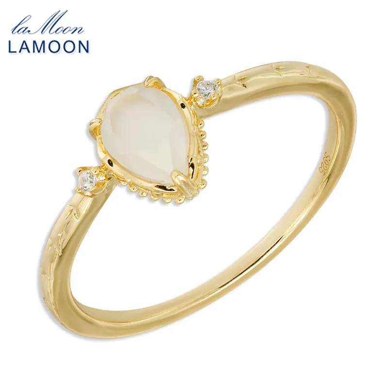 

Обручальное кольцо LAMOON с каплями воды, кольцо с натуральным халцедоном и драгоценным камнем для женщин, S925, серебро, позолоченное, ювелирные изделия, повседневное бижутерия