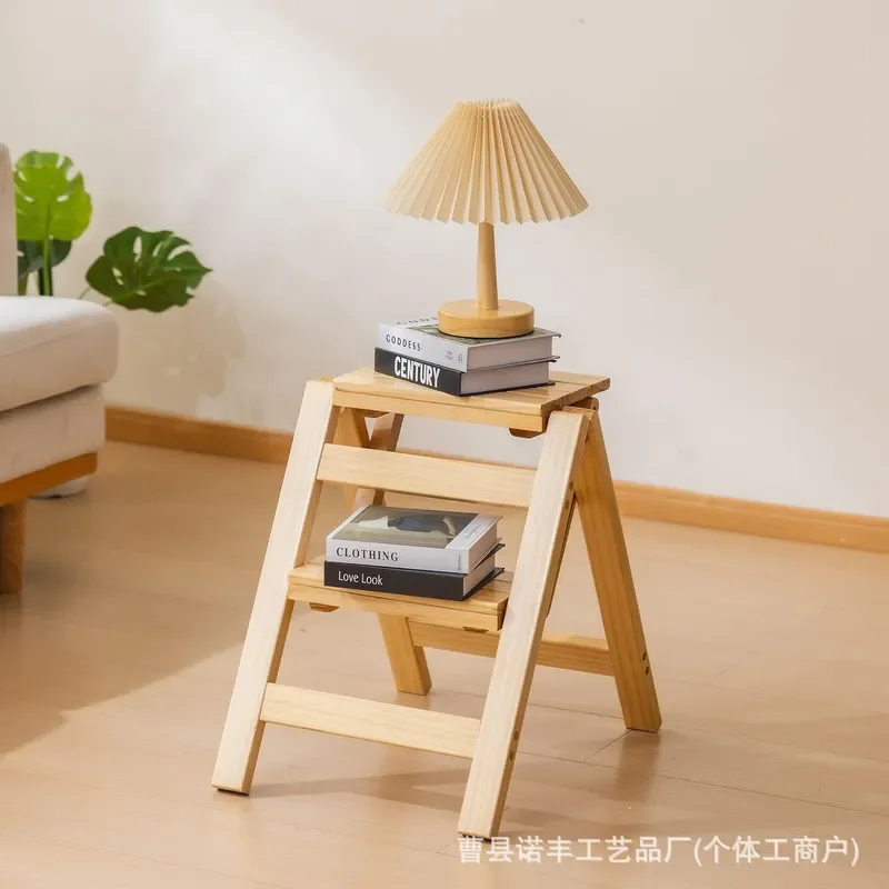Wooden Folding Step Stool Telescopic Ladder Chair Multi Function Household Seat for Kids and Adults Safe Compact Design for