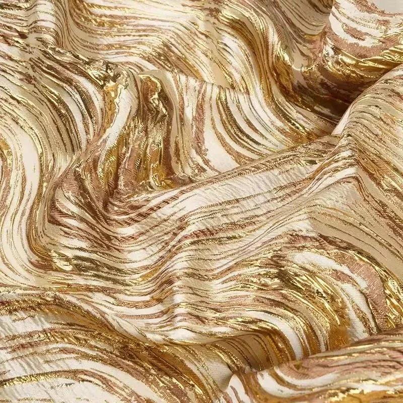 

Gilded Wave Pattern Woven Satin Jacquard Fabric With Shiny And Glossy Water Ripple Pattern Heavy Texture Chinese Style Fabric