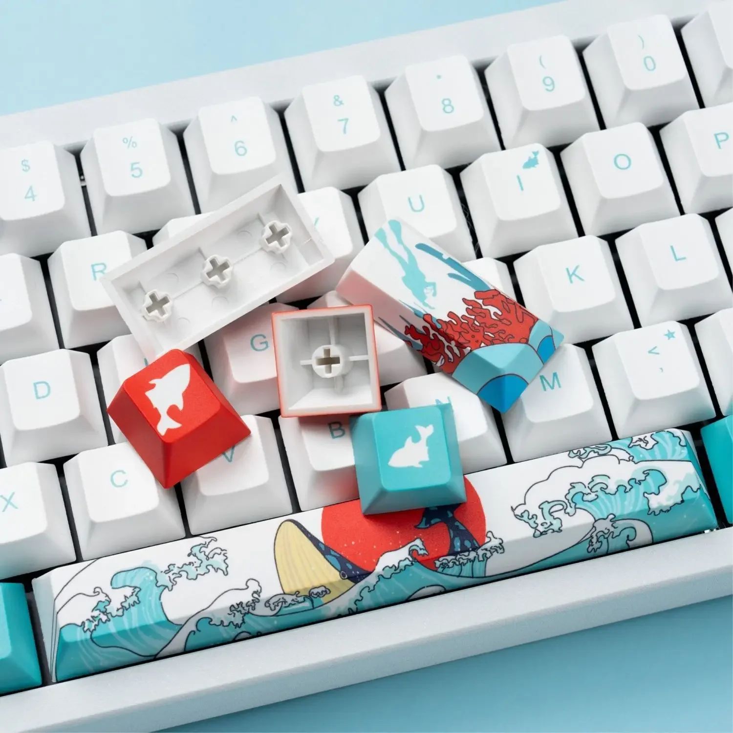 Coral sea keycap small full set of PBT sublimation adaptation 61/64/68/75/84/87/98/100/104