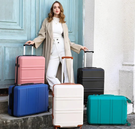 Kono Koffer Hard Shell Lichtgewicht ABS Reiskoffer Handbagage Trolley met 4 Spinner Wielen & TSA Lock, grijsachtig blauw, 24 Inch, Modieus