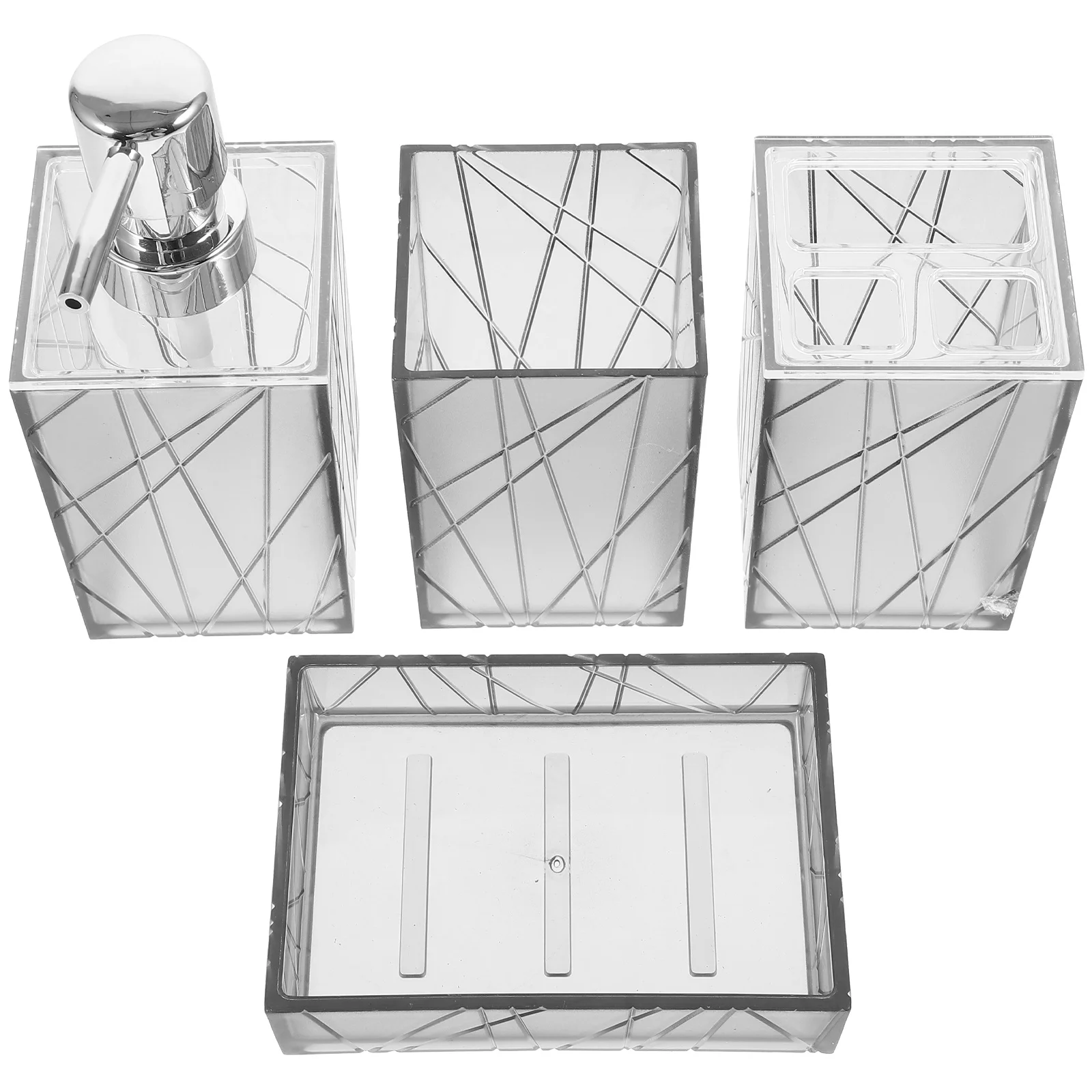 

1 set 1 Set Bathroom Accessory Set Plastic Soap Dispenser Toothbrush Holder Cup Refillable Pump Bottle For Home Shower Decor