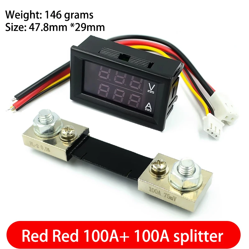 1A 10A 50A 100A Digital Voltmeter Ammeter Dual Display Voltage Detector Current Meter Panel Amp Volt Gauge 0.28  Red Blue LED