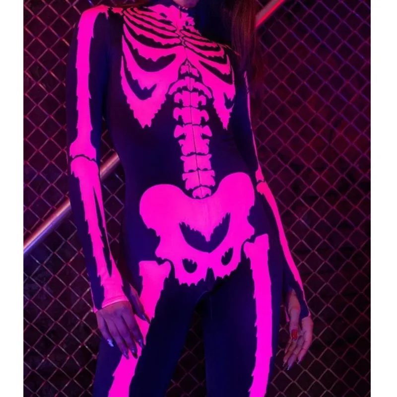 Halloween Rose Skeleton Cosplay Jumpsuit Women Sexy Scary Skull Ghost Specter Costume Girl Women Carnival Party Day of The Dead