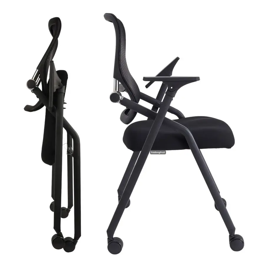 

Conference Room Chairs, Folding Office Desk Chair with Lumbar Support and Sliding Armrest with Casters, Stackable Office Guest