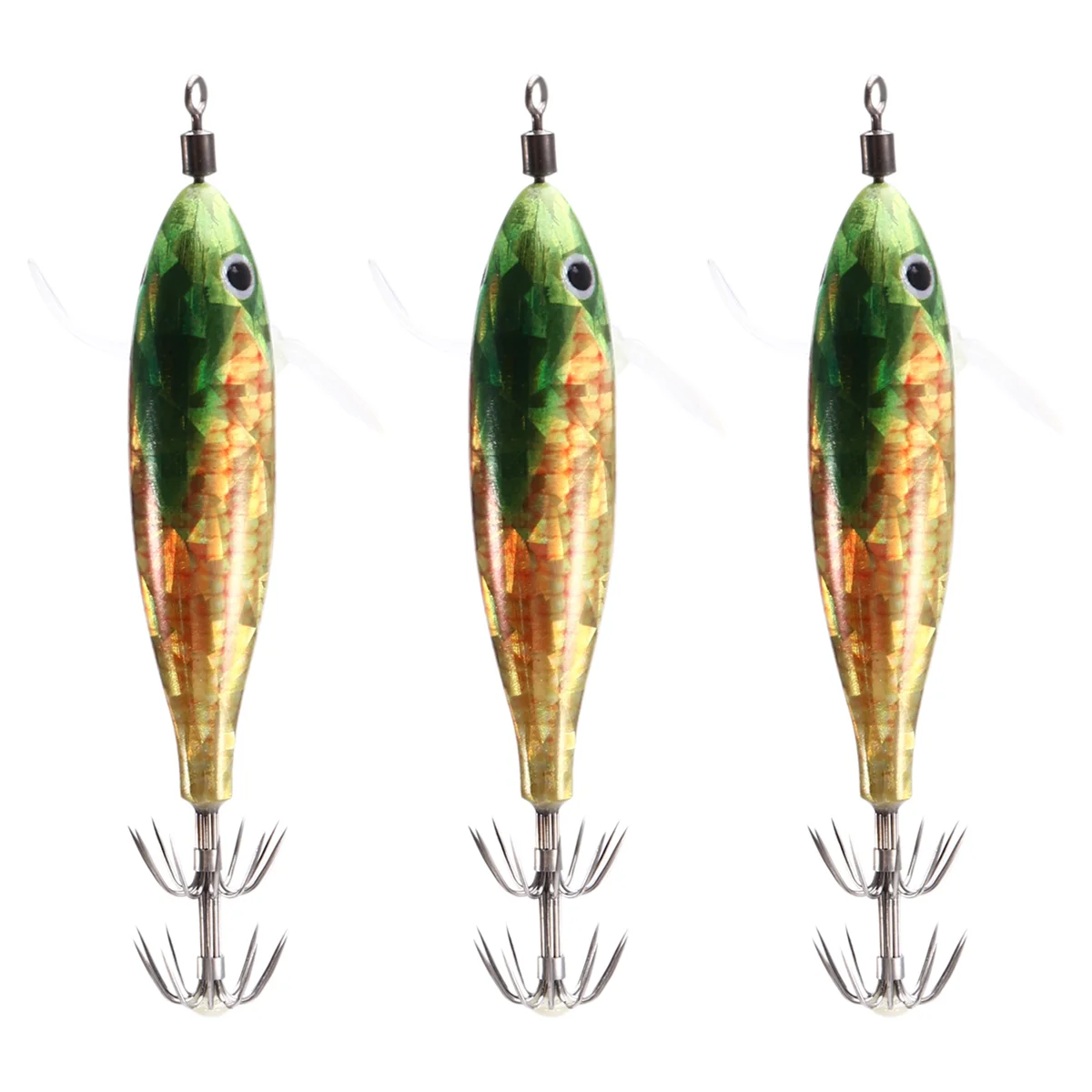 AUU-3PCS Horizontal Wooden Fish 5.5g Fluorescence Floating Egi Lure Squid Jigging Shrimp Hook Octopus Fishing Baits