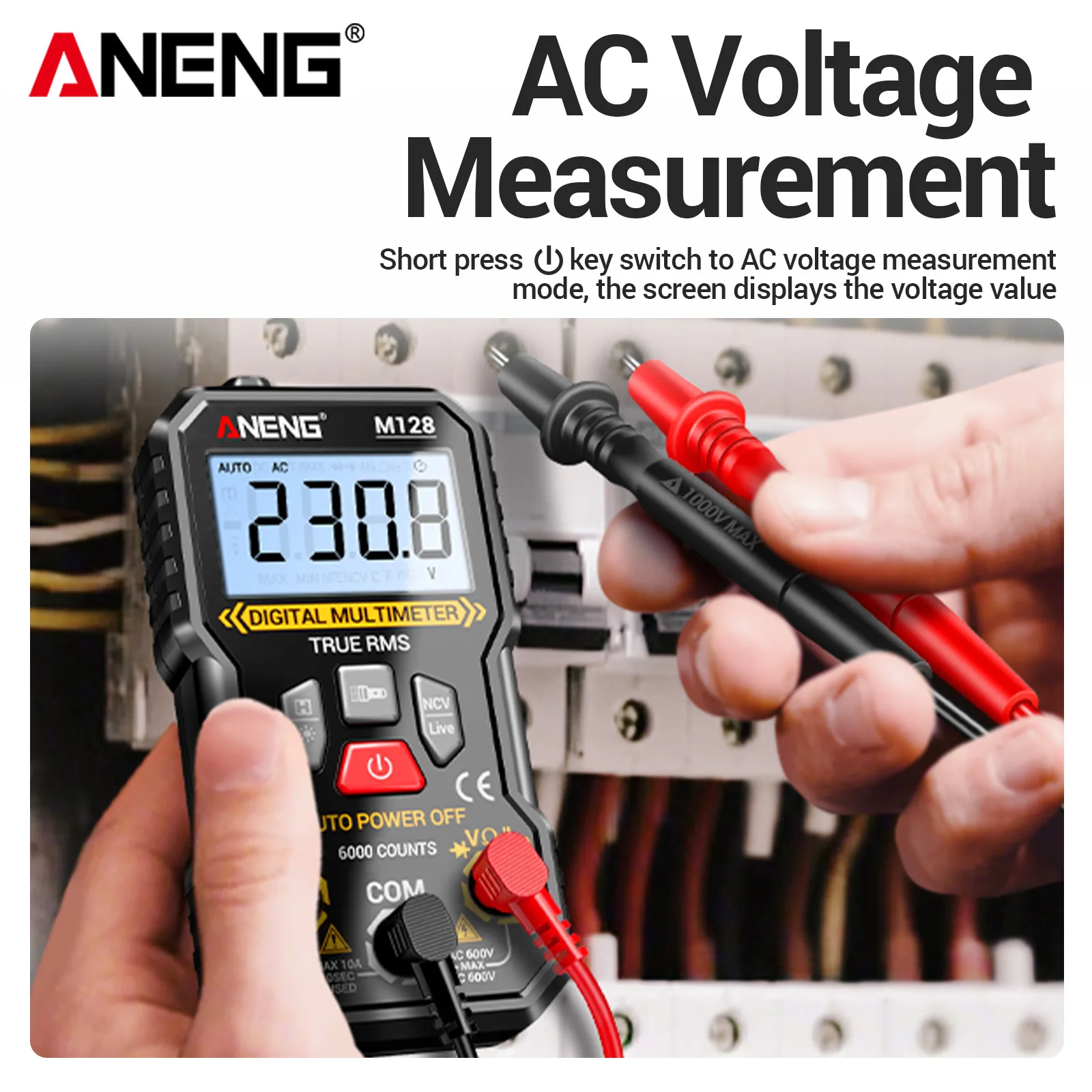 ANENG M128 Smart Multimeter 6000 Counts AC/DC Voltage Tester Ammeter Non-Contact Induction Ohm Capacitor Diode Detector Tool