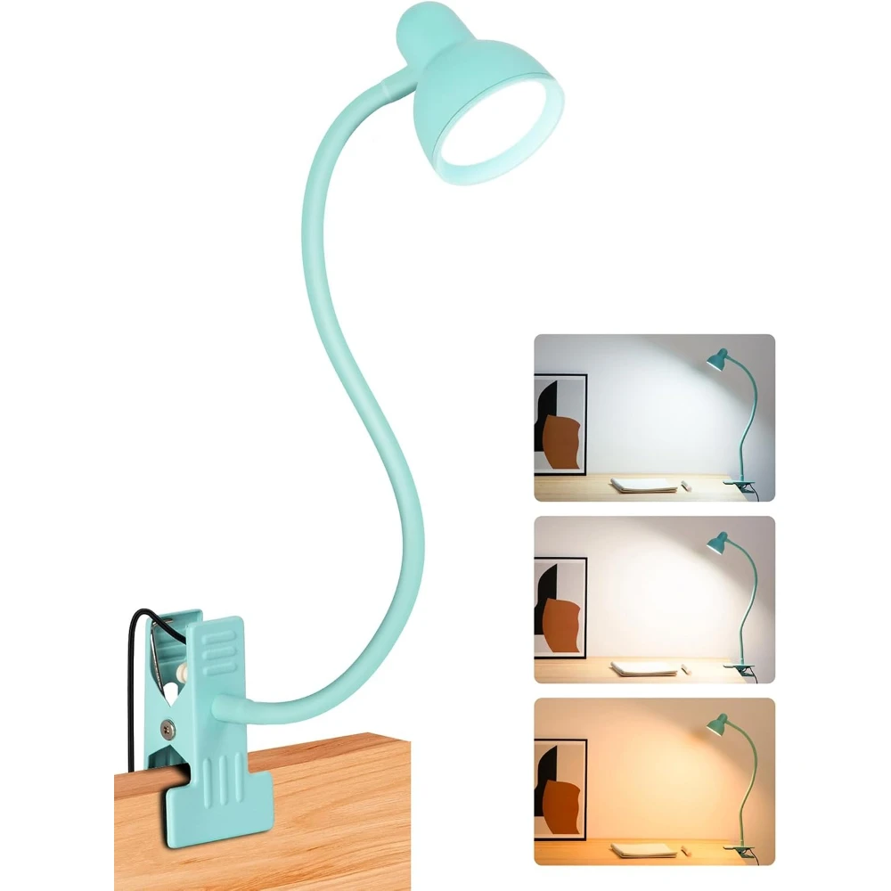 USB Clip On Reading Light, Dimmable Desk Lamp with 3 Lighting Modes, Flexible Eye Caring Clamp Light for Study and Office ,Work