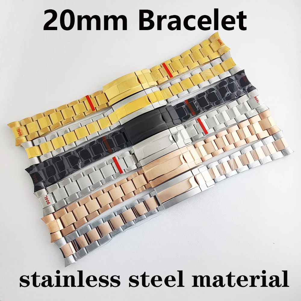 high-quality-stainless-steel-five-bead-watchbands-bracelet-20mm-for-bracelet-women-men-silver-solid-metal-watch-strap-tools