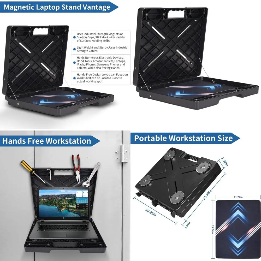 

Portable Magnetic Laptop Stand - 45 lbs Capacity, Ideal for Steel Surfaces in HVAC, Trucks, and More