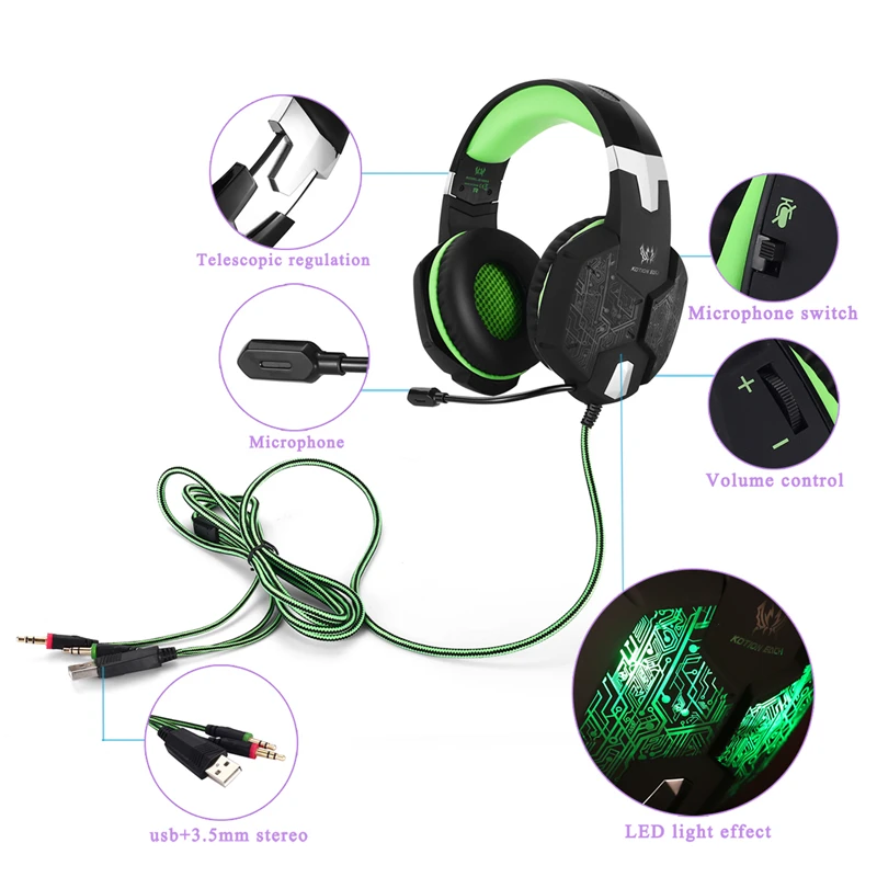 Gaming Headset Gamer Stereo Headphone With Microphone Mic Led Game For PC Computer PS4 KOTION EACH G2000 G1000 G4000 G9000 G2600 image 2