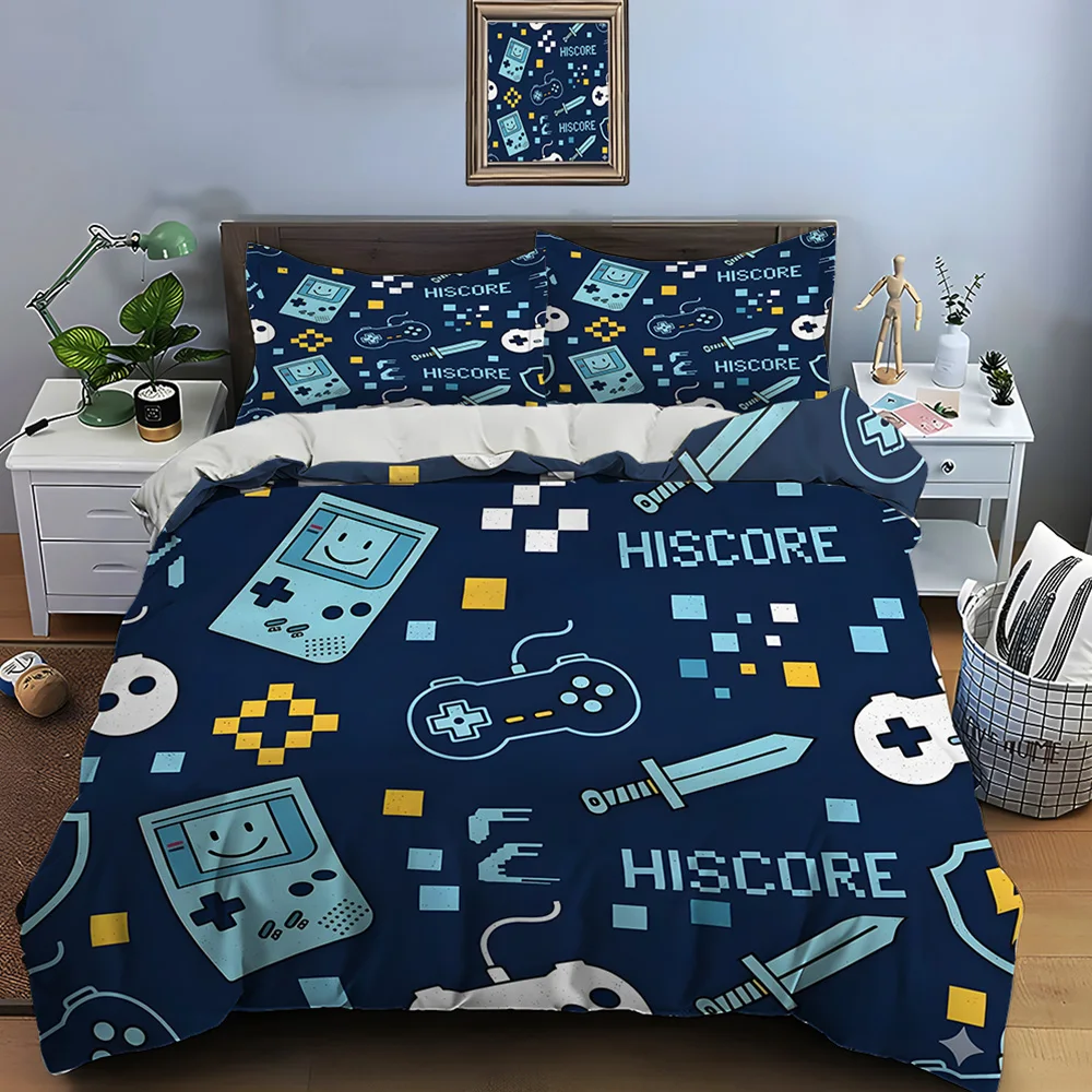 Retro gaming-themed pattern Bedding Set for Kids Luxury Gift 3pcs Digital Print Comforter Set Soft Comfortable Breathable