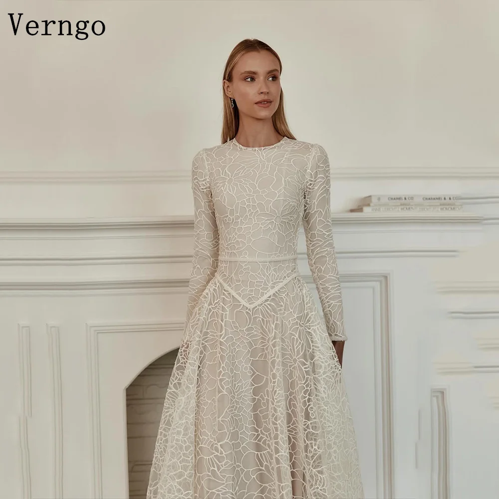 

Verngo Lvory Кружевное вечернее платье с круглым вырезом и длинными рукавами трапециевидное платье для торжественных случаев Элегантные скромные платья для выпускного вечера по индивидуальному заказу
