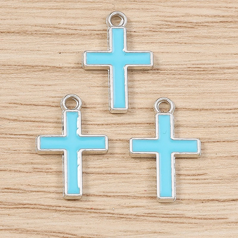 10 Stück 10 x 16 mm niedliche Emaille-Kreuz-Charms-Anhänger für Schmuckherstellung, Halsketten, Ohrringe, Armbänder, DIY, handgefertigtes Bastelzubehör – Detail 8