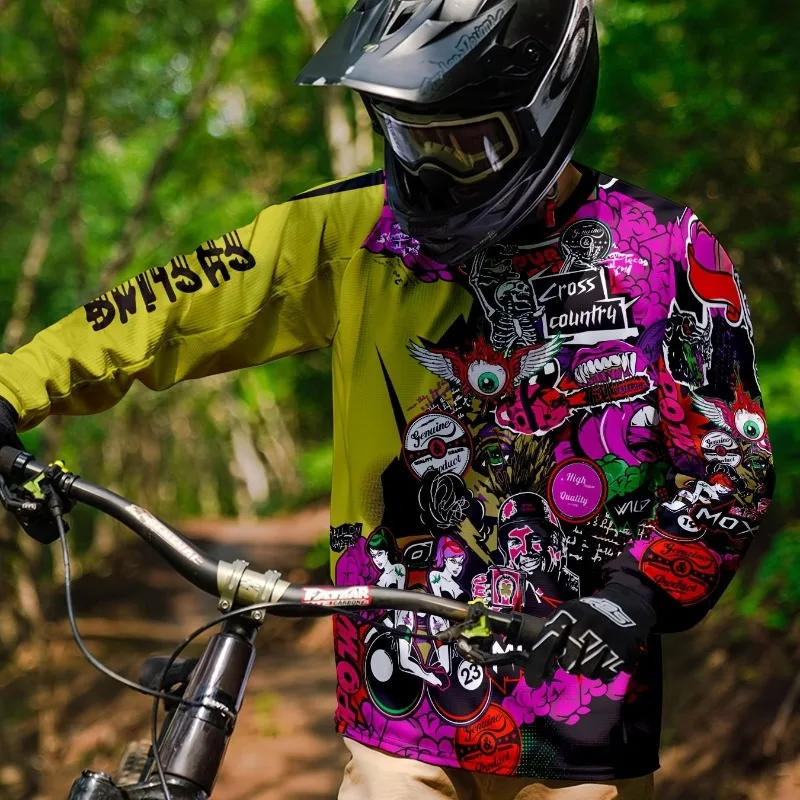 Outdoor Motorcycle Long Sleeved 3D Printed Mountain Bike Riding Suit, Men's Breathable Professional Off-road Motorcycle Suit
