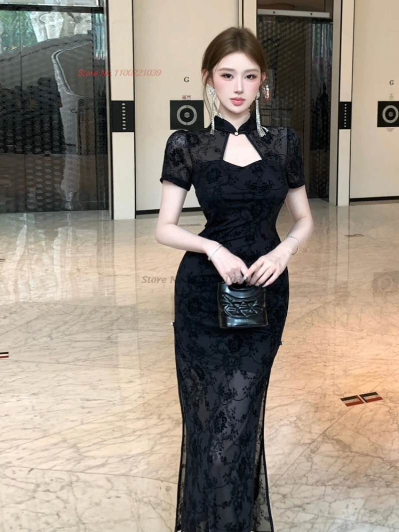2026年中国風セクシードレス改良版チャイナドレス伝統的なジャカードメッシュ旗袍ドレスエレガントな宴会用イブニングドレス旗袍ドレス