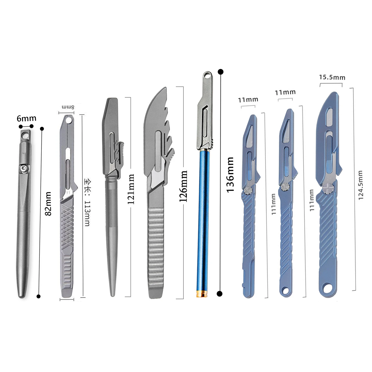 11Styles Titanium Alloy Utility Knife Pedicure Paper Knife Can Replace NO11/24 Blade EDC Portable Carving Knife Unpacking Tool